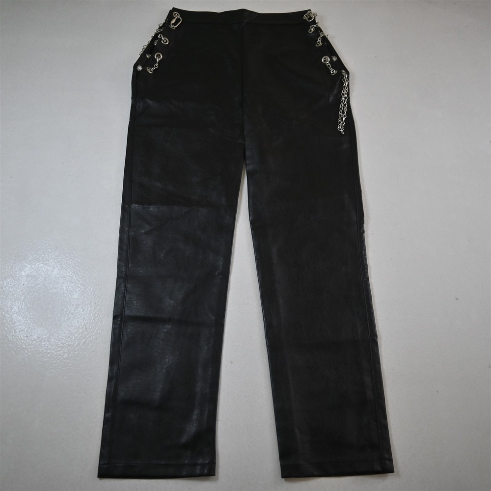 NEW Shop Michella M Black Faux Leather High Rise Tapered Chain Womens Pants‎